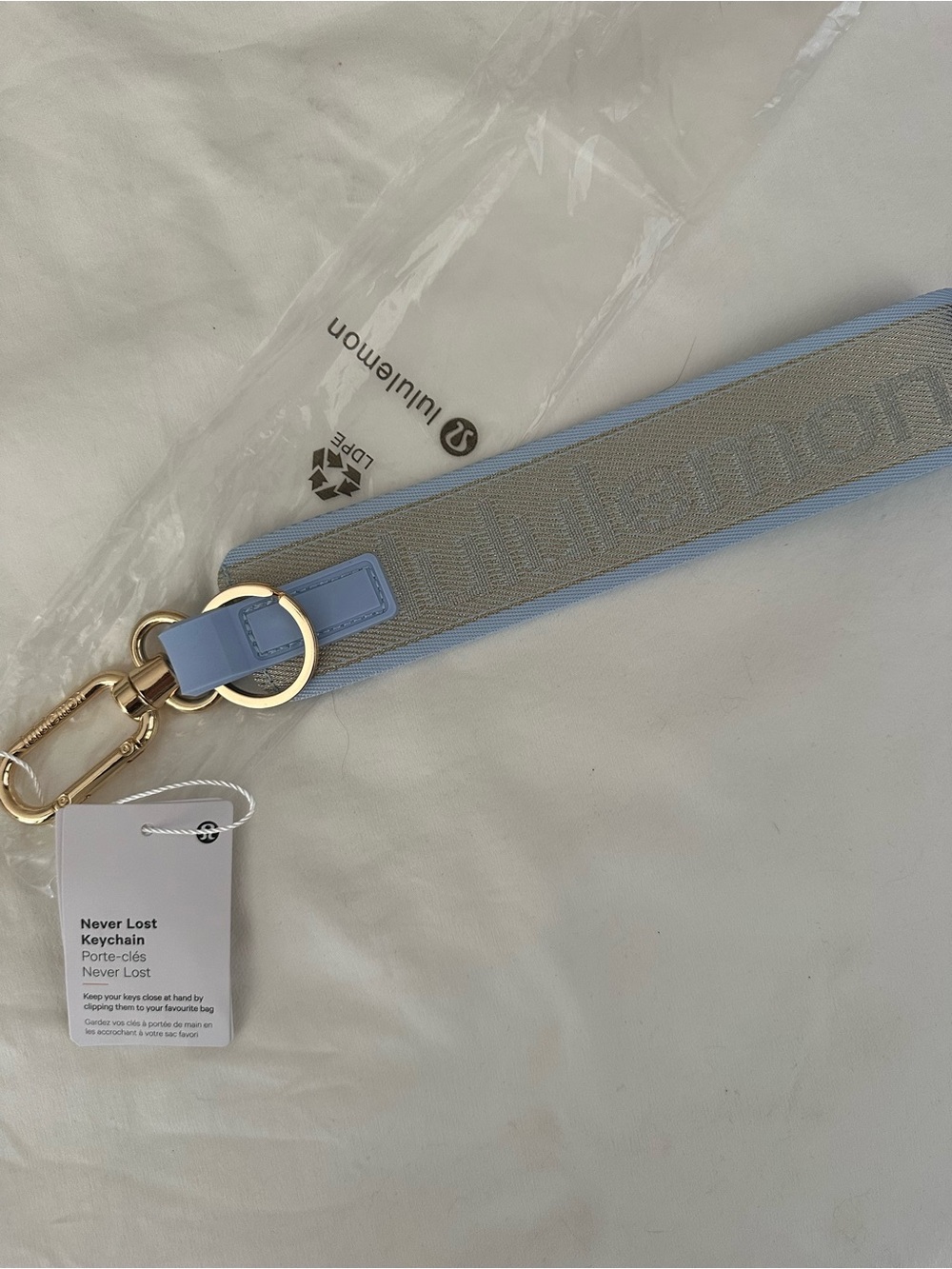 lululemon athletica Never Lost Keychain Strap in Light Blue and Gray